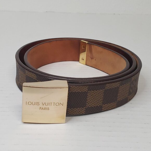 Authentic Louis Vuitton Brown Gold Checkered Damier Ebene Belt lux170-092225 - Picture 2 of 15